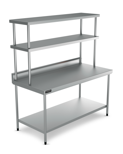 mesa inox com prateleira inferior e superior